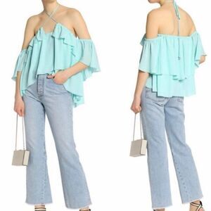 Cinq A Sept Carla Tiered Ruffle Off The Shoulder Halter Top Aruba Women Small